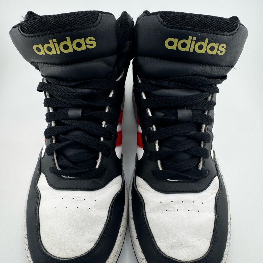 Adidas Black White Red High-Tops with Gold Accents